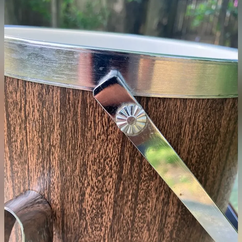 Vintage Retro Kromex Ice Bucket Faux Wood Grain & Chrome Mid Century Modern USA